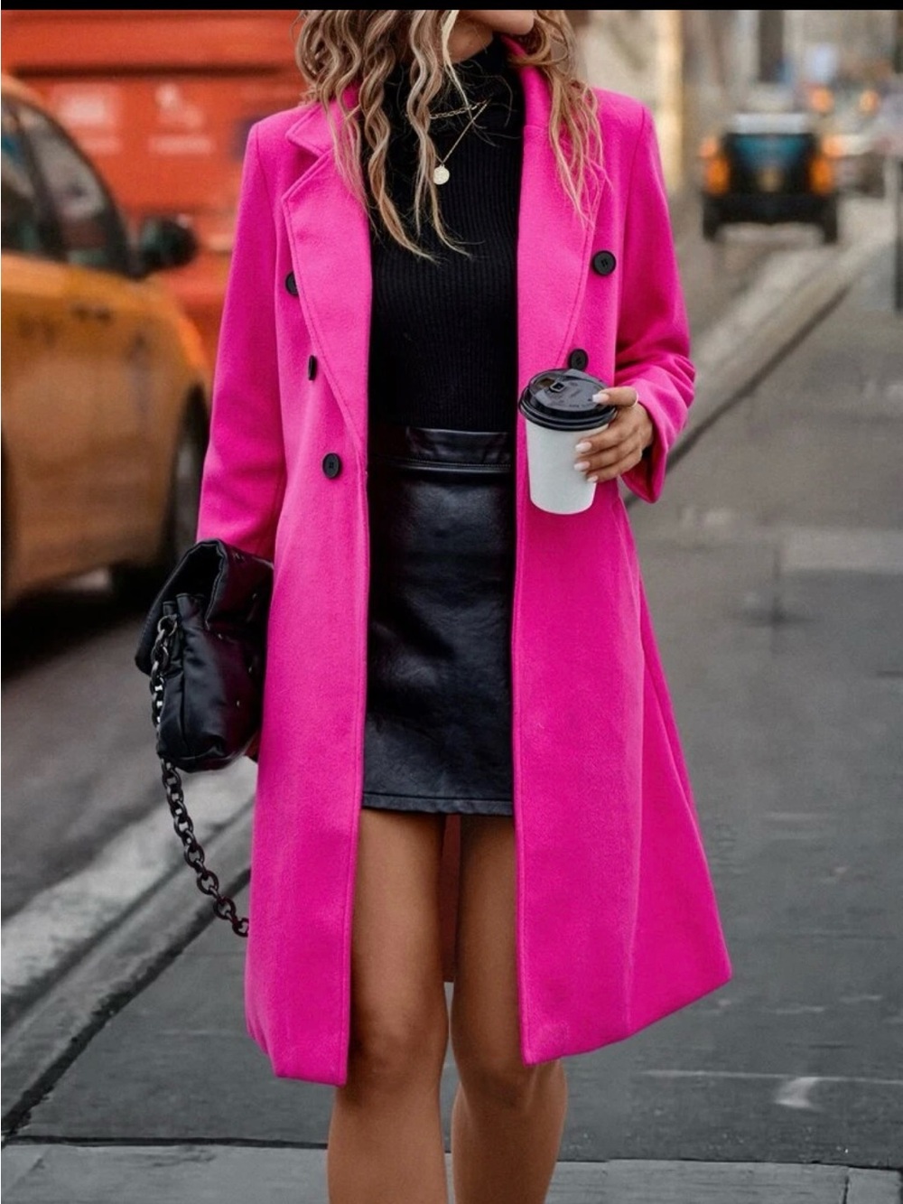 Shein double breasted pink coat